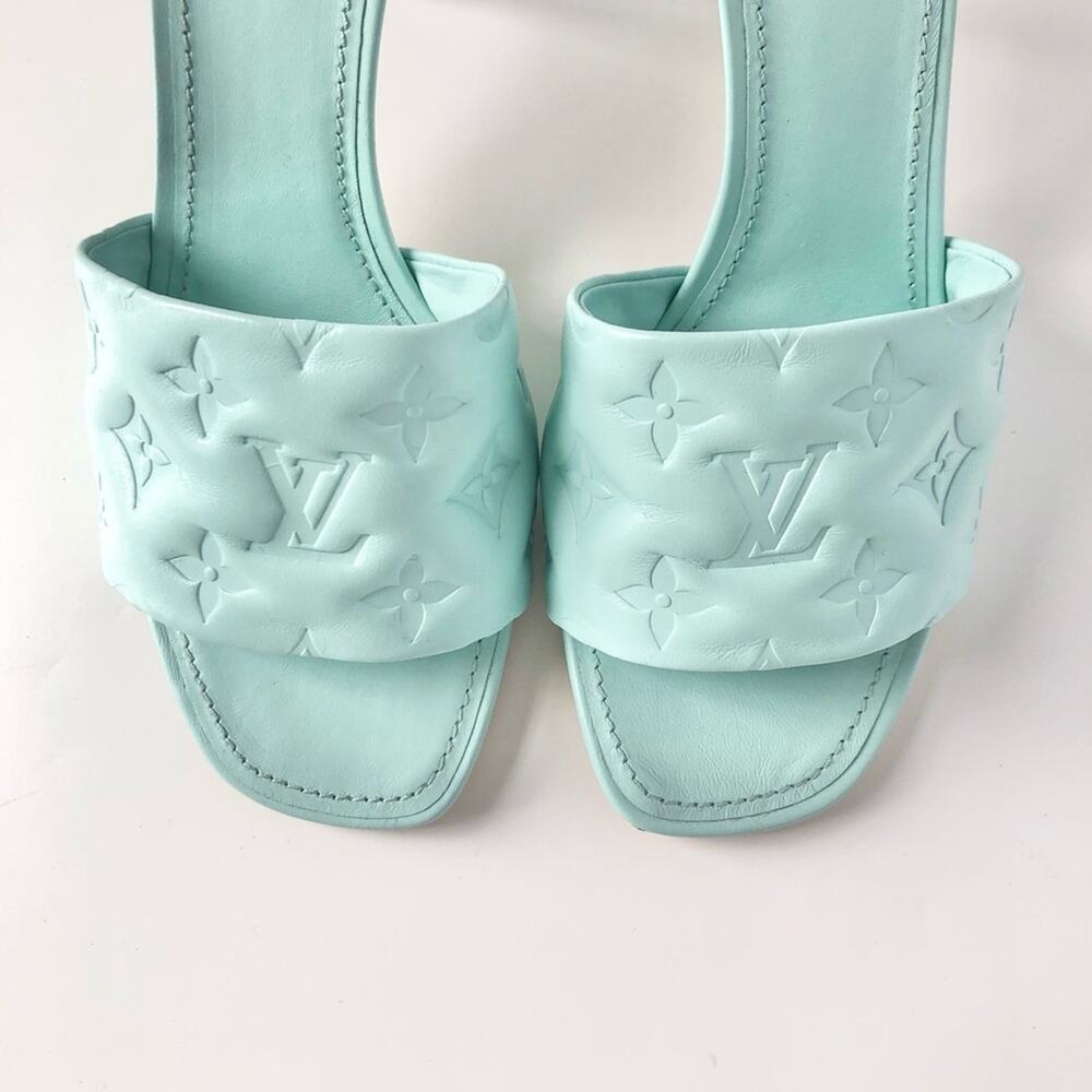 NIB Louis Vuitton Revival Monogram Emboss Leather Heeled Mules Sandals 41 - Picture 4 of 12